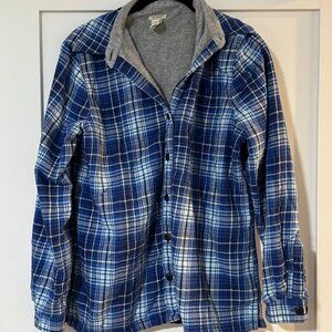 LL BEAN Fleece Lined Flannel Shirt XS Capri Blue Plaid